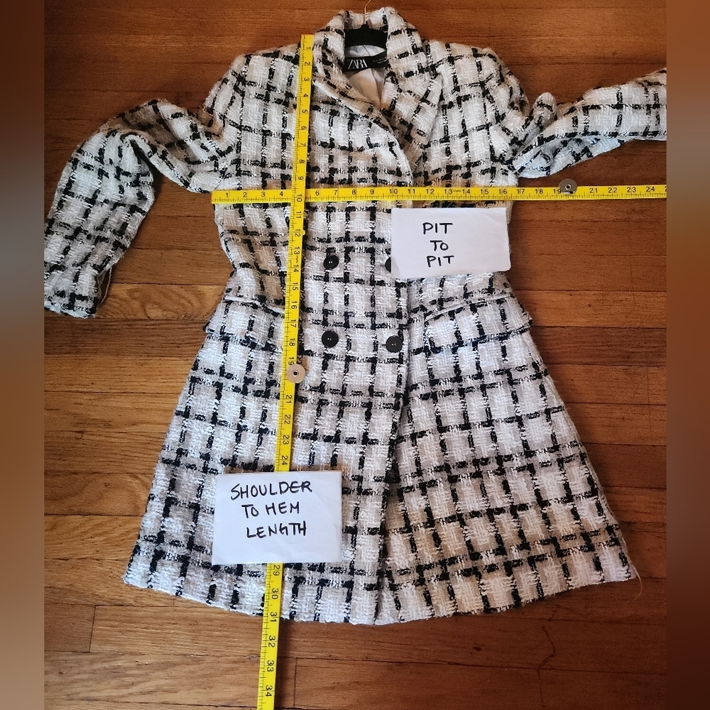 ZARA Double Breasted Long Blazer in Plaid Rigged Check Tweed Fabric - Picture 6 of 10